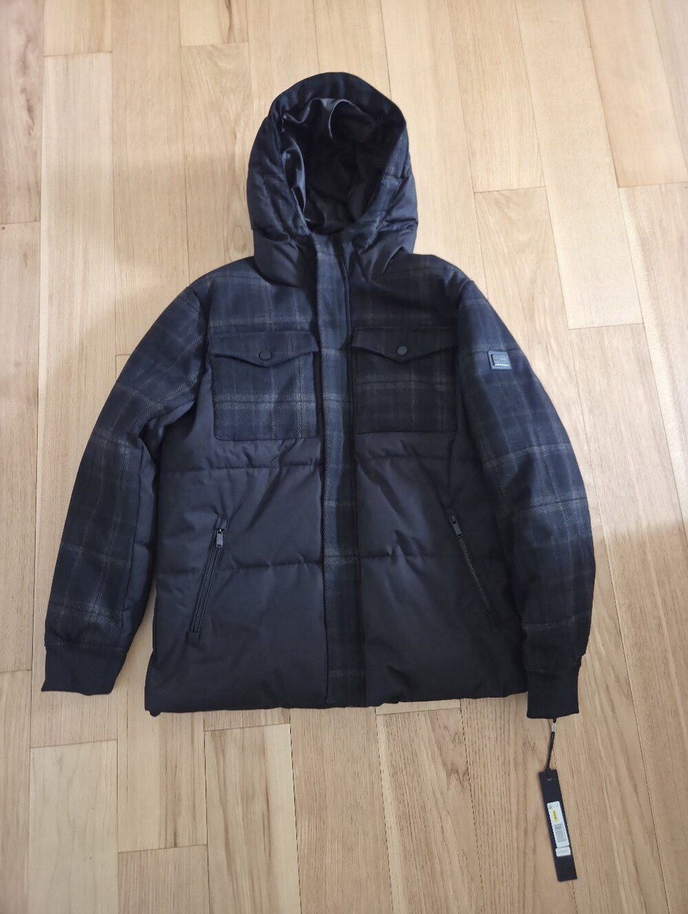 Karl Lagerfeld Paris Mixed Media Hooded Puffer Jacket Men's Size Medium NWT